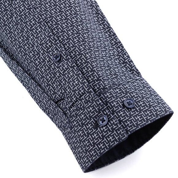 H&M Men's SMALL Black Geometric Abstract Crosshatch Print Button Up LS Shirt - Picture 4 of 11